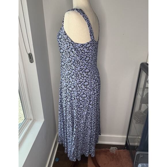 Vtg Midi Dress Size 14 Ditsy Floral Blue Smocked 90s Button Front Y2K - Picture 5 of 9